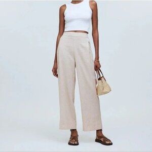 Madewell Pant Small Pull On Elastic Waist Linen Blend Wide Leg Beige Tan Coastal